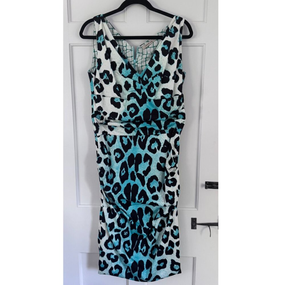 Samantha Sung New York Teal Leopard Print Midi Dress Size 8 - Picture 11 of 15